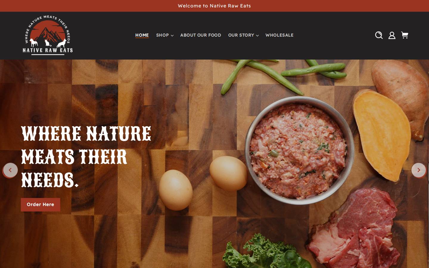 nativeraweats.com homepage screenshot