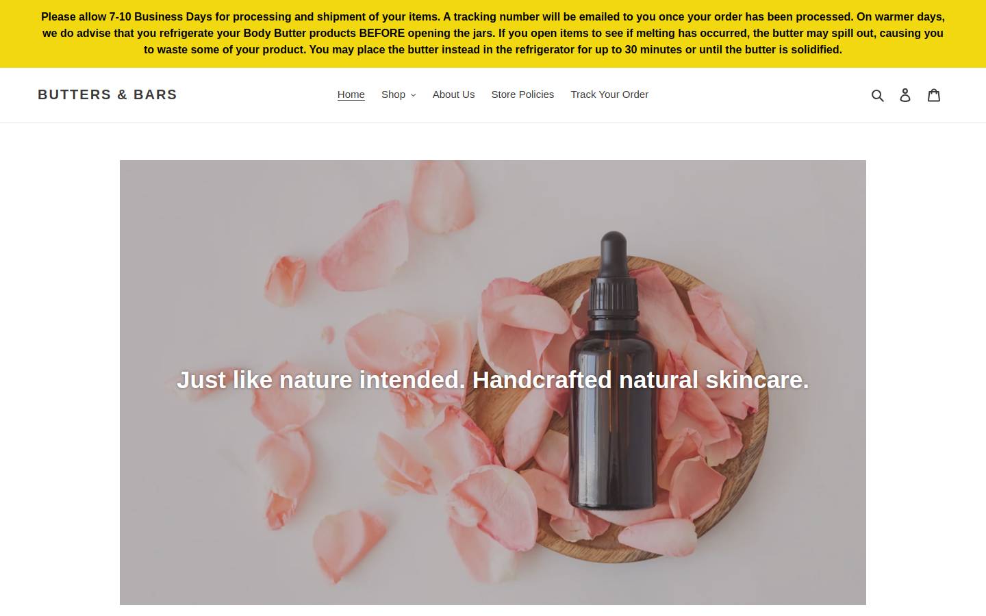 naturalbuttersbars.com homepage screenshot