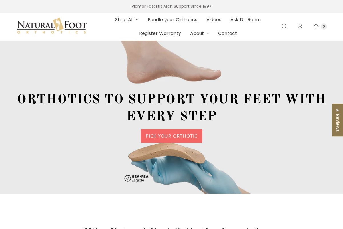 Natural Foot Orthotics homepage screenshot