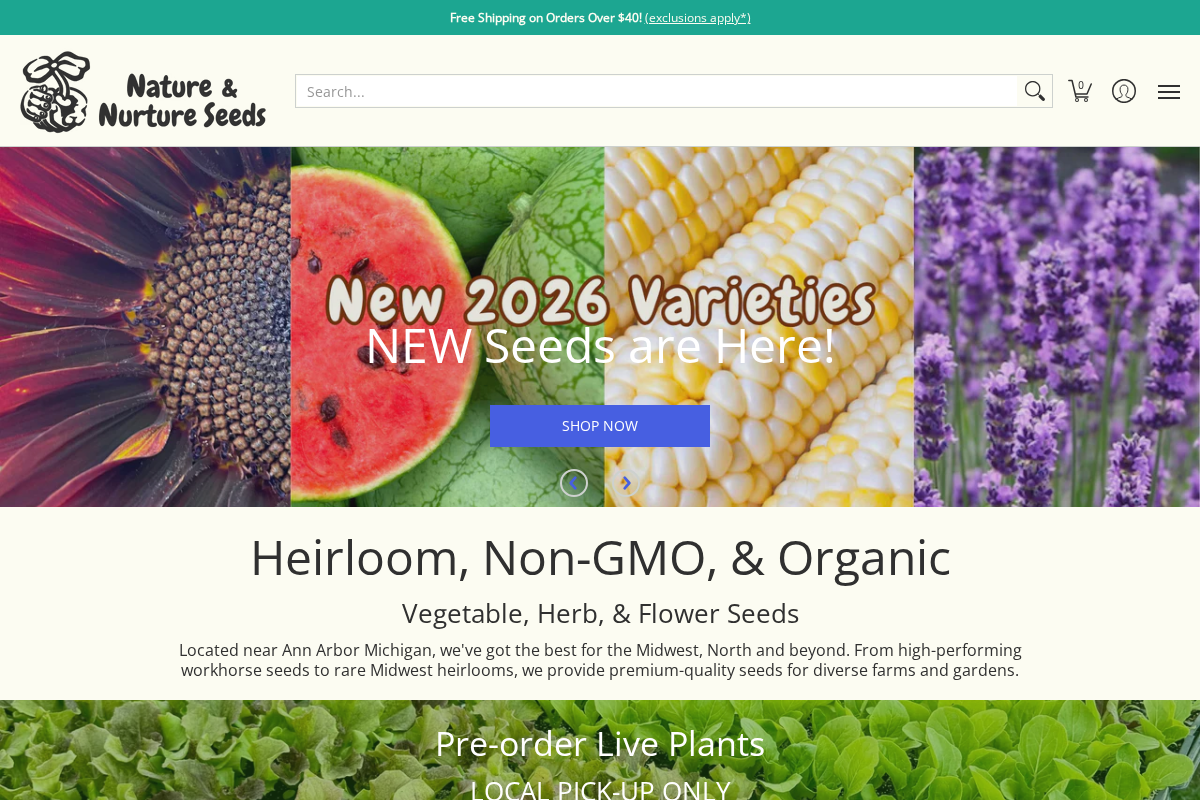 Nature & Nurture Seeds homepage screenshot