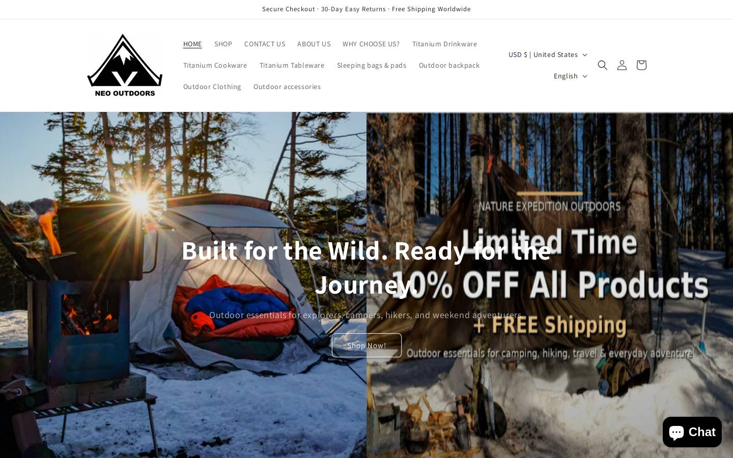 natureexpeditionsoutdoors.com homepage screenshot