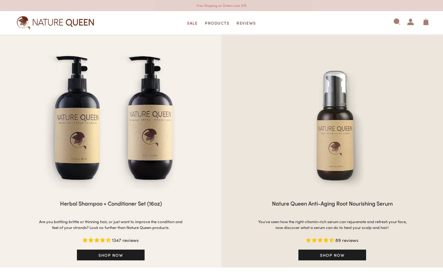 naturequeenbeauty.com homepage screenshot