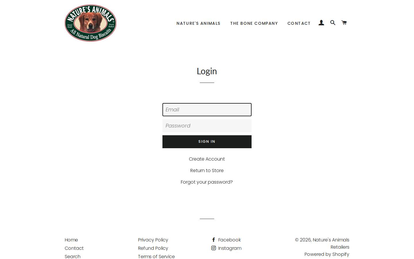 naturesanimalsretailers.com homepage screenshot