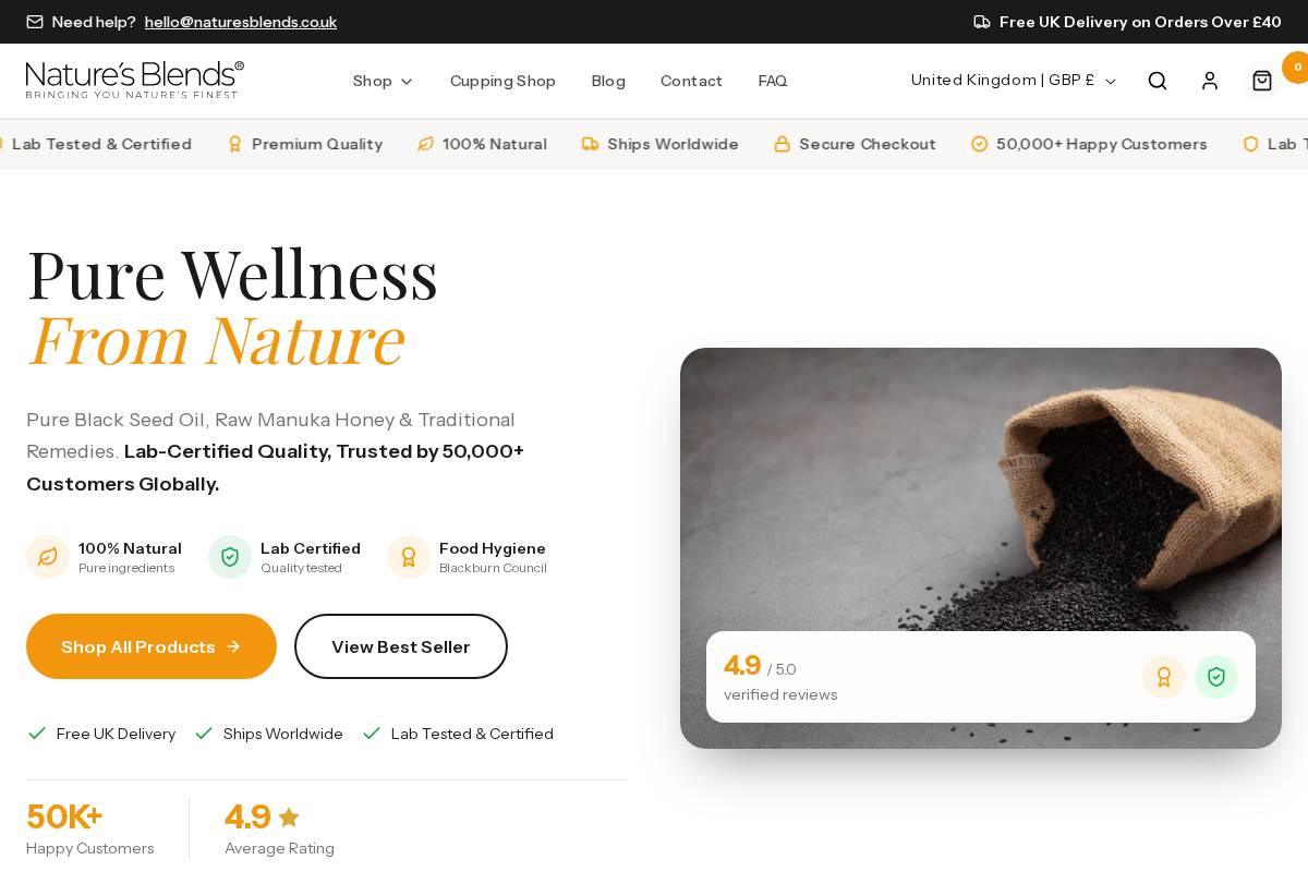 Nature's Blends homepage screenshot