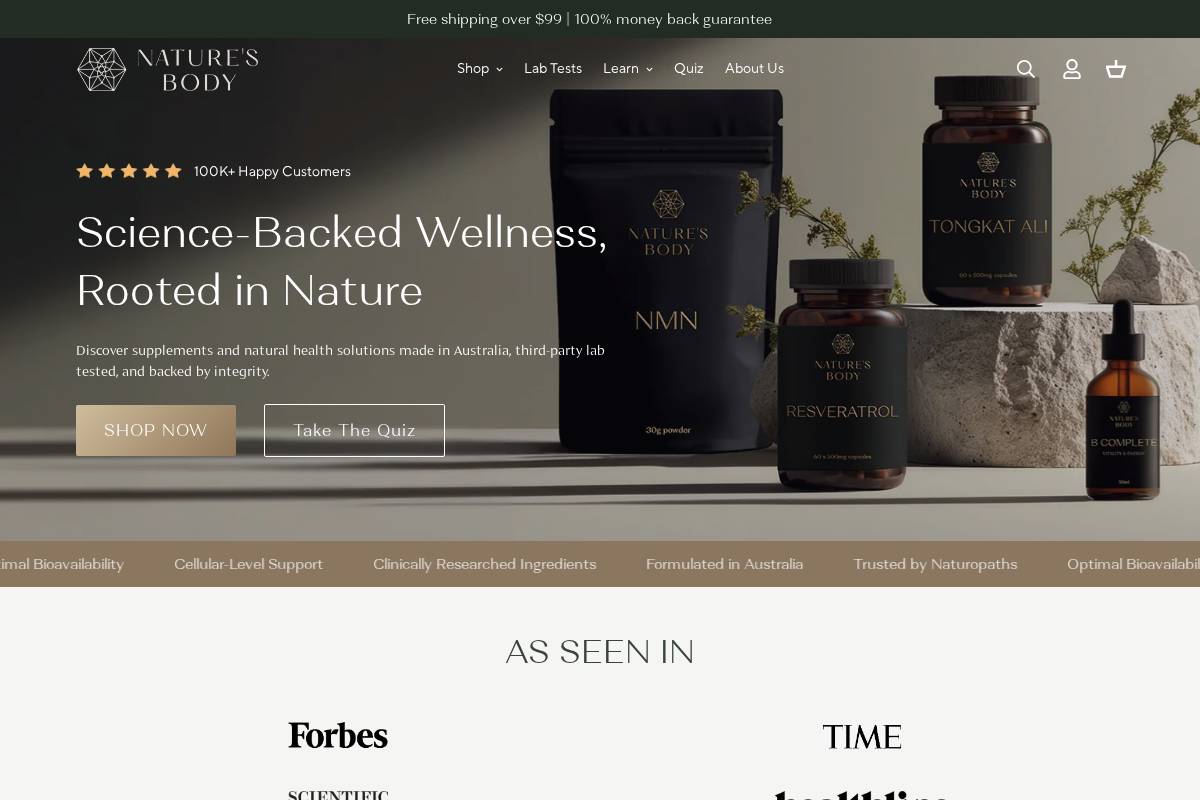 naturesbody.com.au homepage screenshot