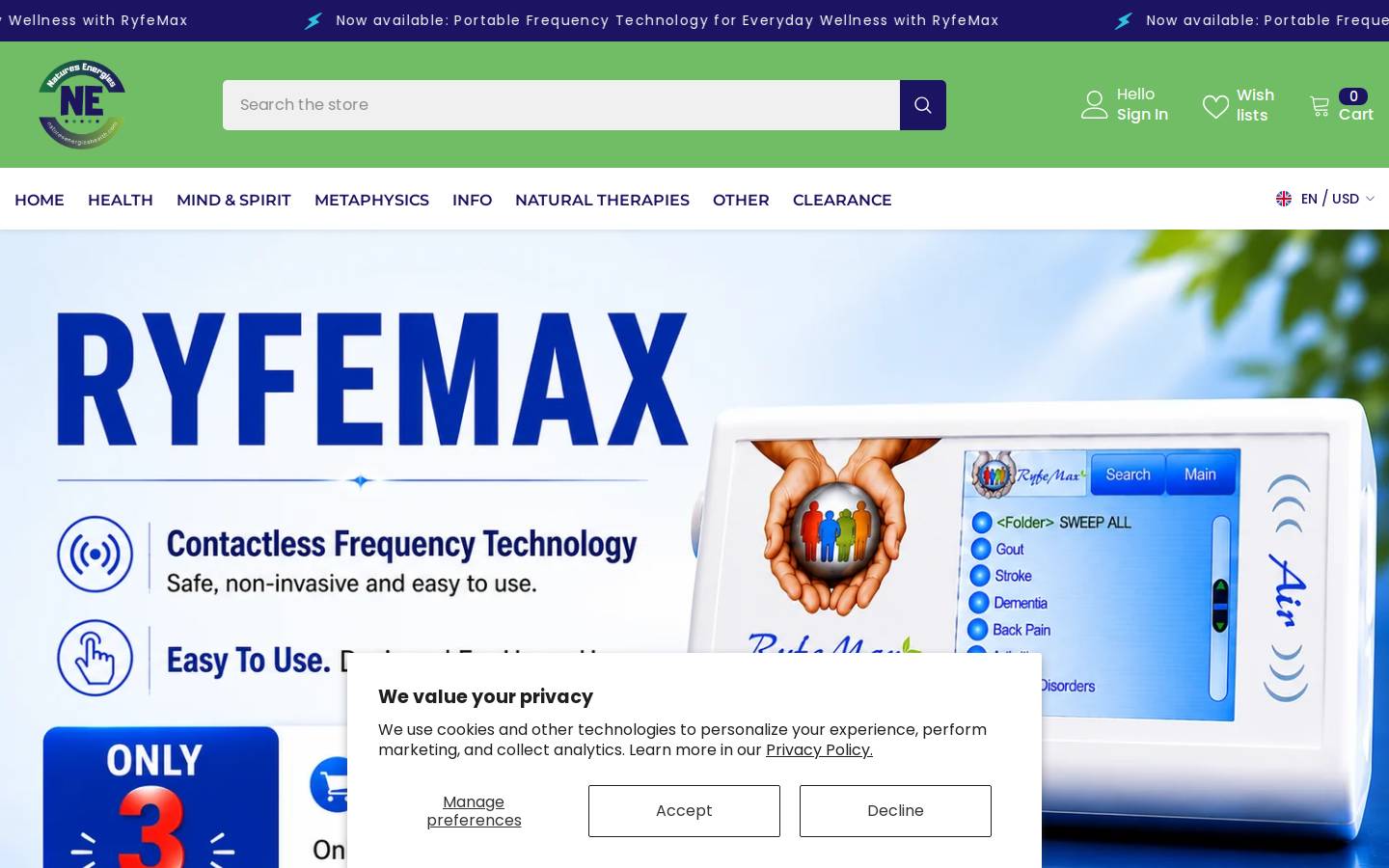 naturesenergieshealth.com homepage screenshot