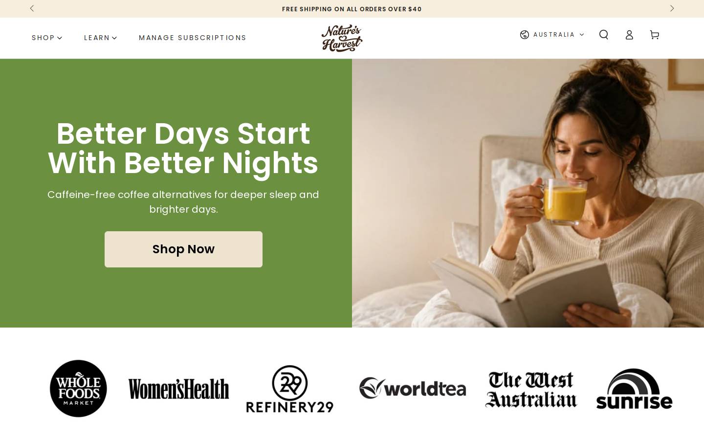 naturesharvest.com.au homepage screenshot