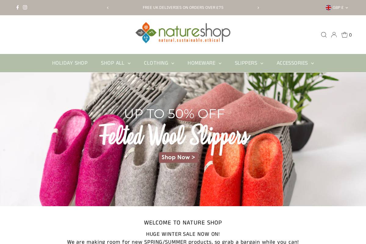 Nature Shop homepage screenshot