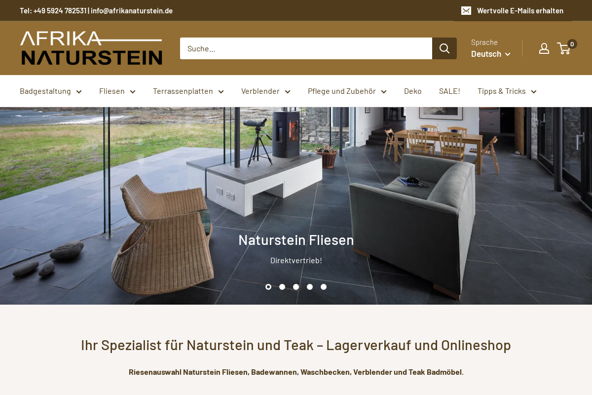 Afrika Naturstein & Teak Shop homepage screenshot