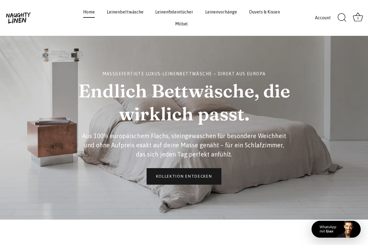 naughtylinen.ch homepage screenshot