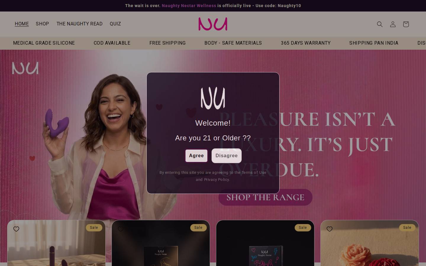 naughtynectarwellness.in homepage screenshot