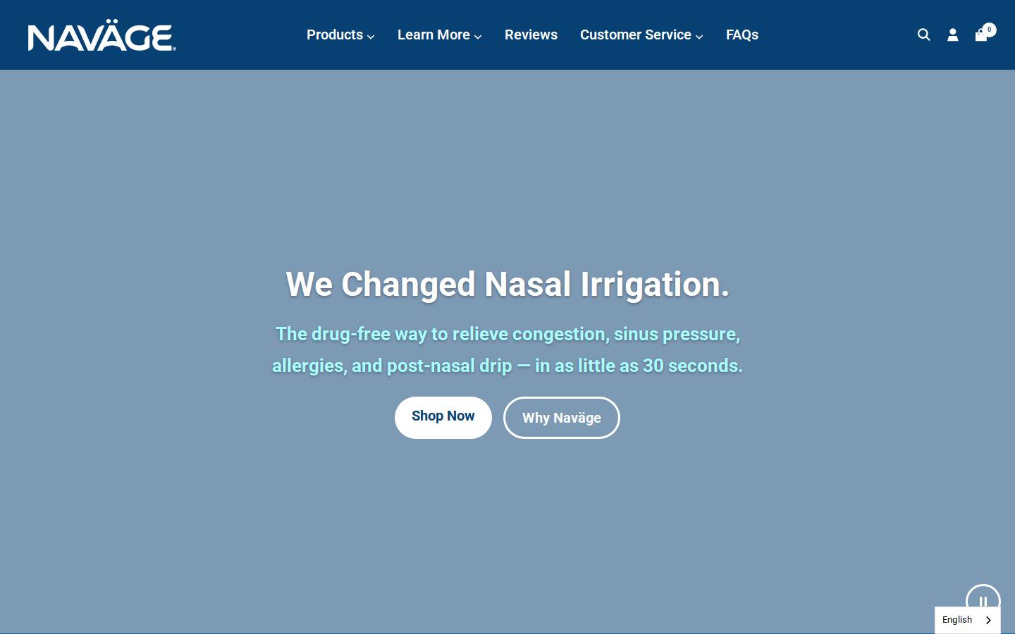 Navage Nasal Care homepage screenshot