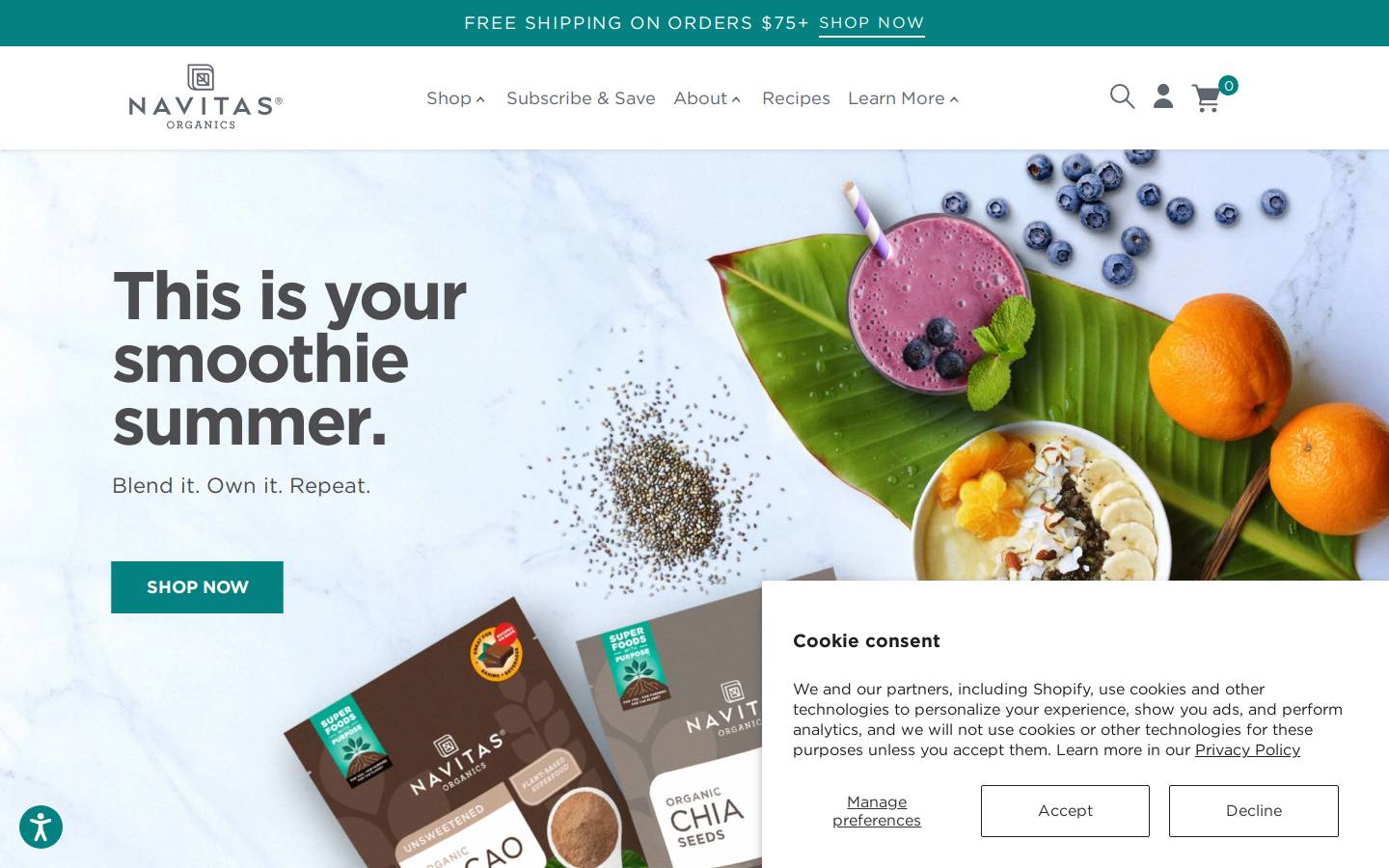 navitasorganics.com homepage screenshot