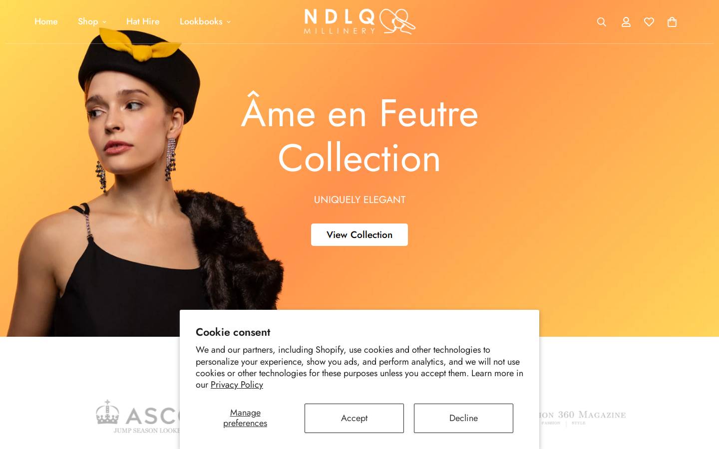 ndlqmillinery.com homepage screenshot