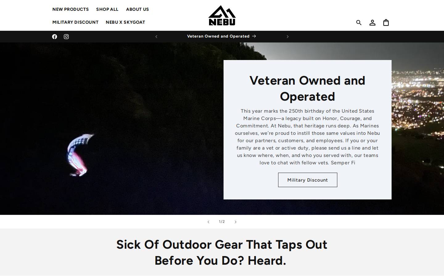 nebuclothing.com homepage screenshot