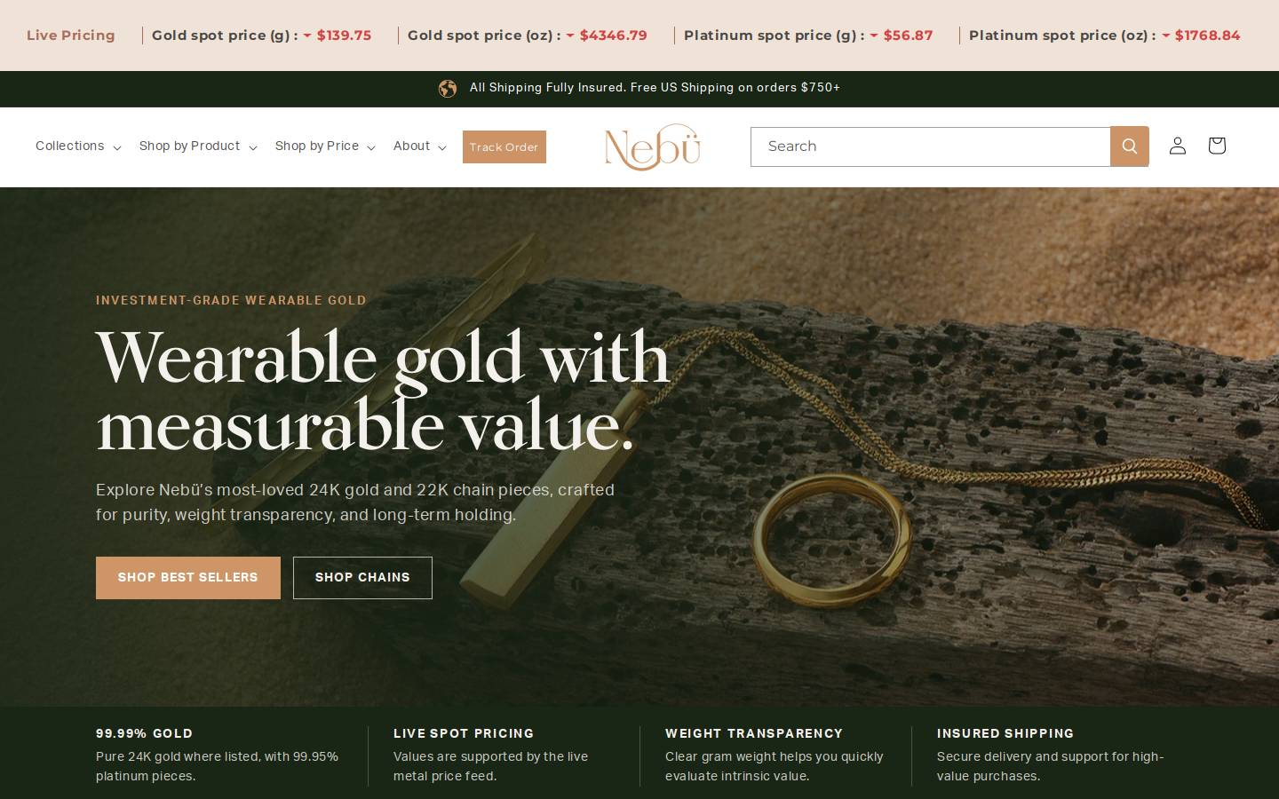 nebugold.com homepage screenshot