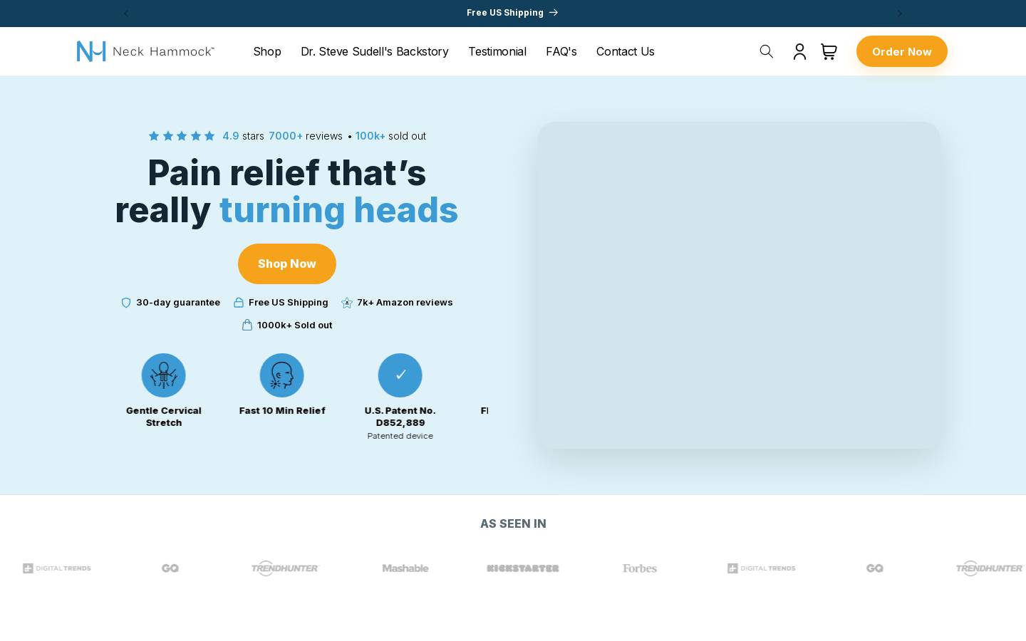 neckhammock.com homepage screenshot
