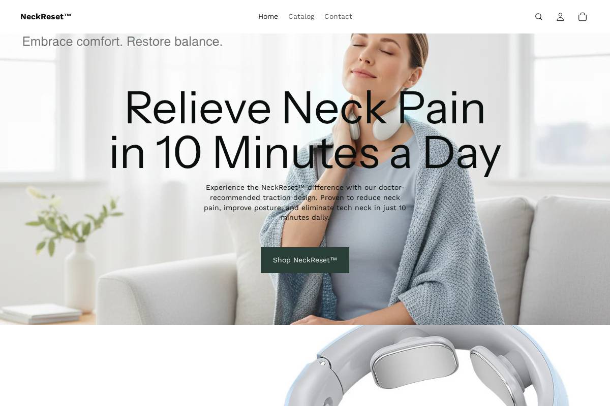 neckresetrelief.com homepage screenshot