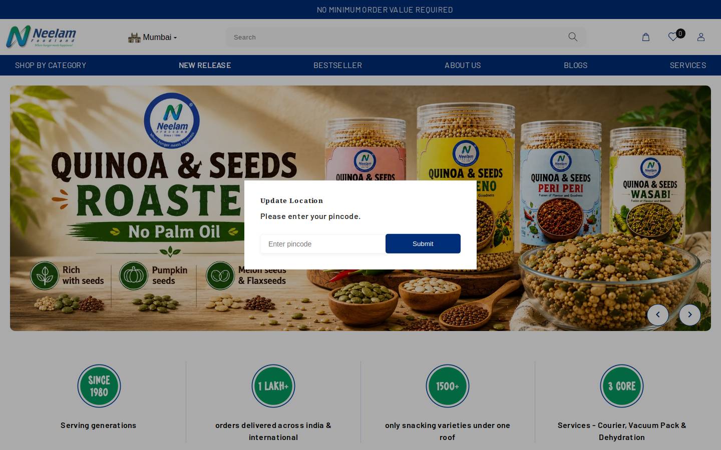 neelamfoodlandmumbai.com homepage screenshot