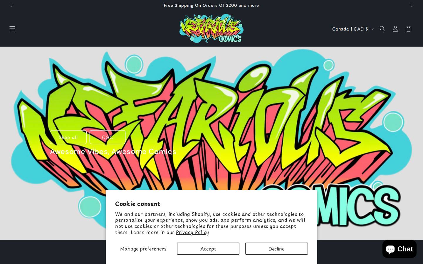 nefariouscomics.com homepage screenshot