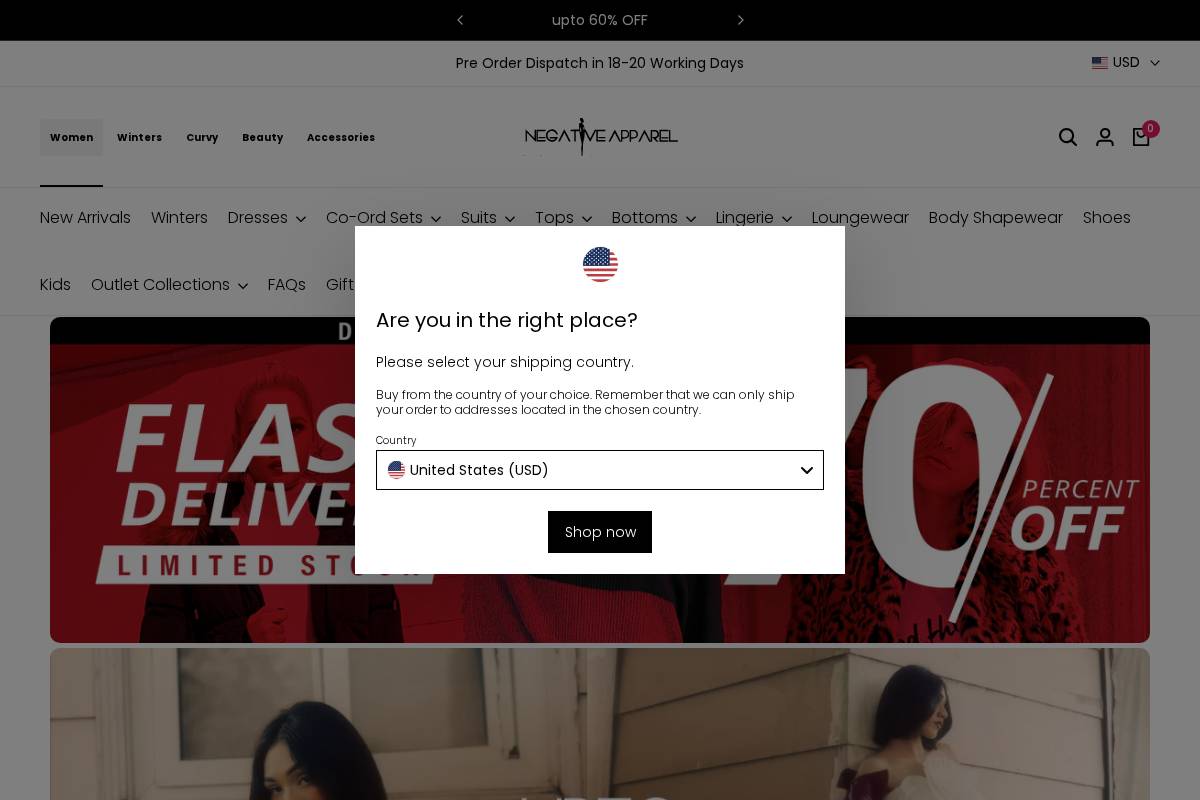 negativeapparel.com homepage screenshot