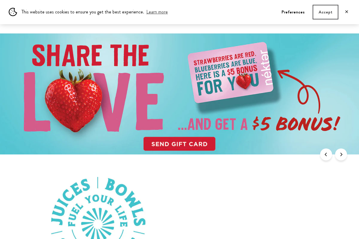 nekterjuicebar.com homepage screenshot