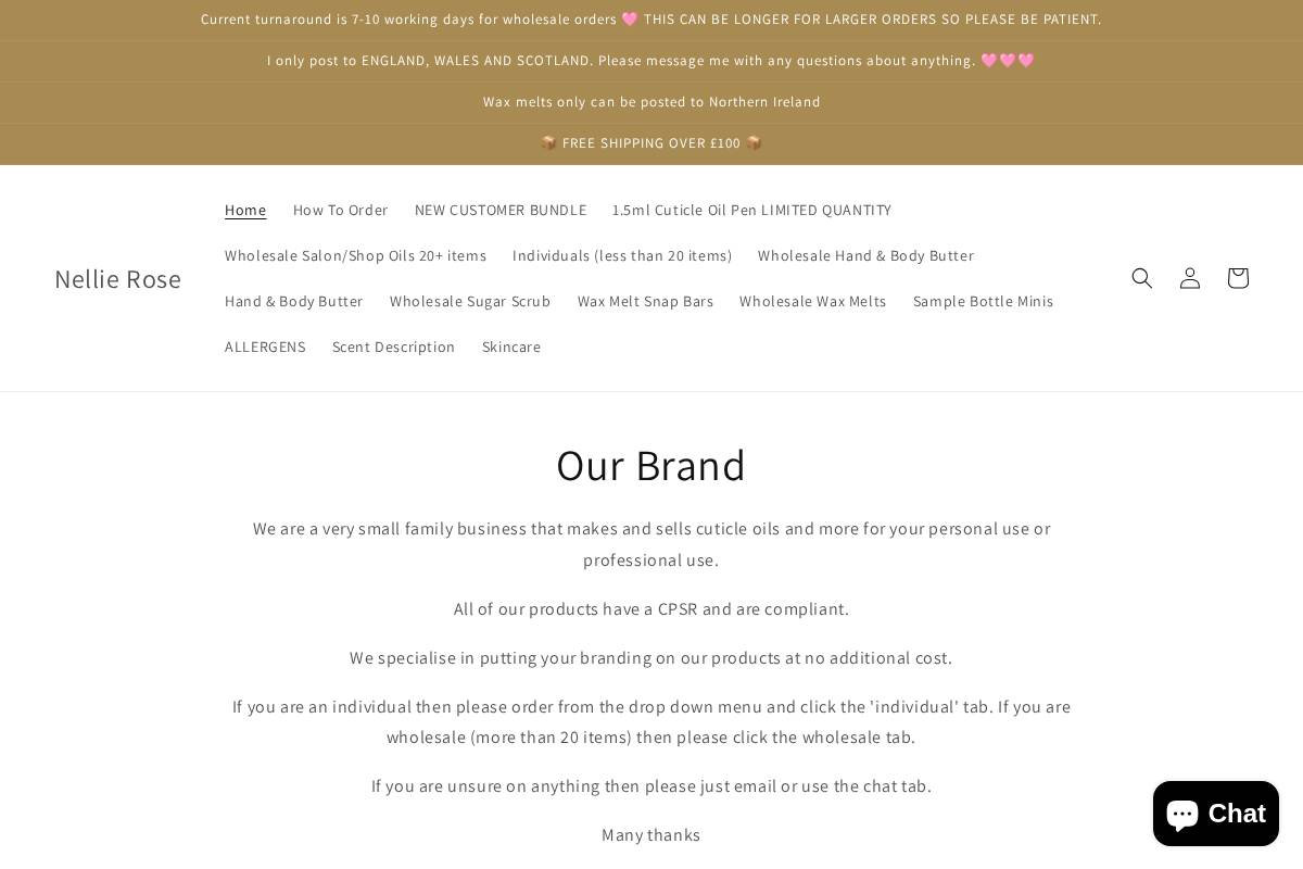 Nellierose homepage screenshot