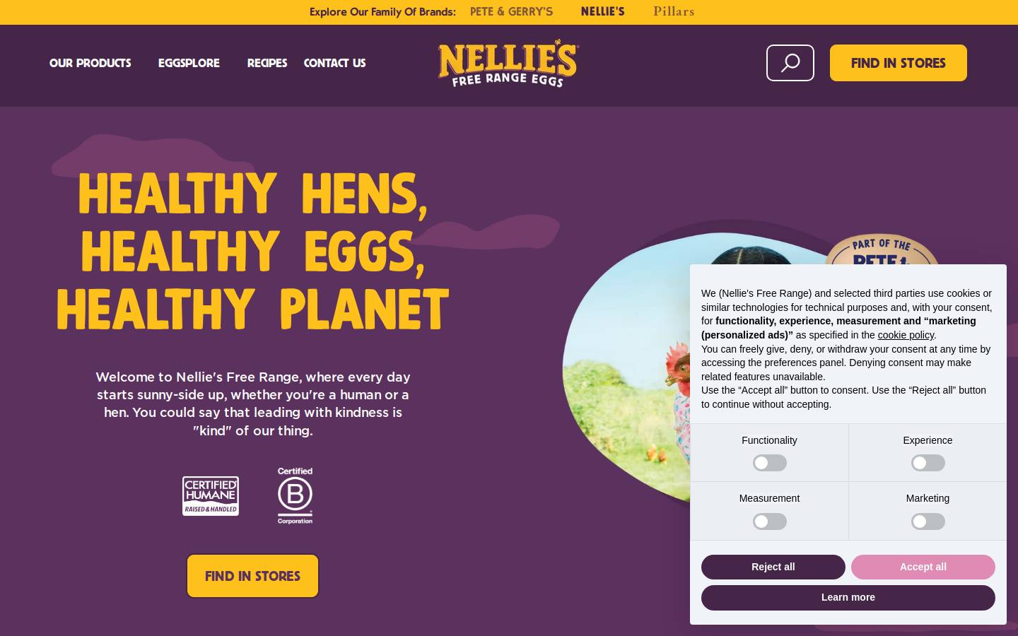nelliesfreerange.com homepage screenshot