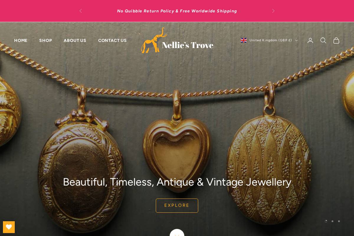 Nellie's Trove homepage screenshot