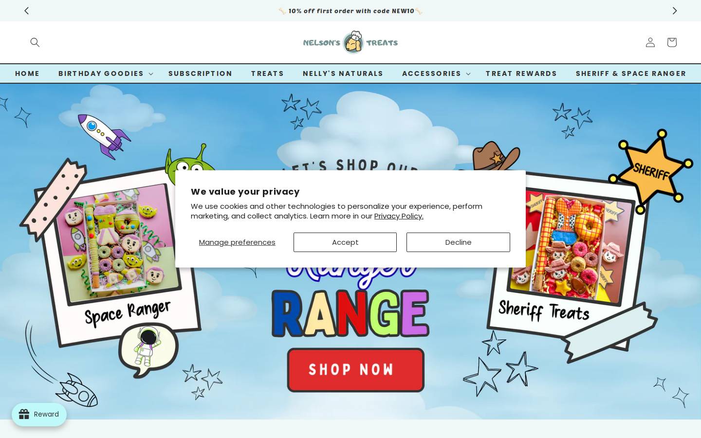 Nelson's Treats  homepage screenshot