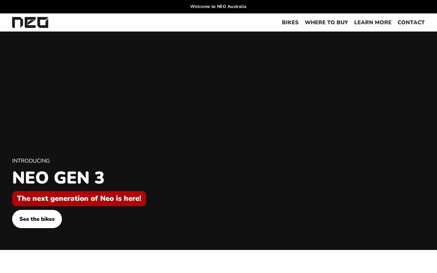 neobicycles.com.au homepage screenshot