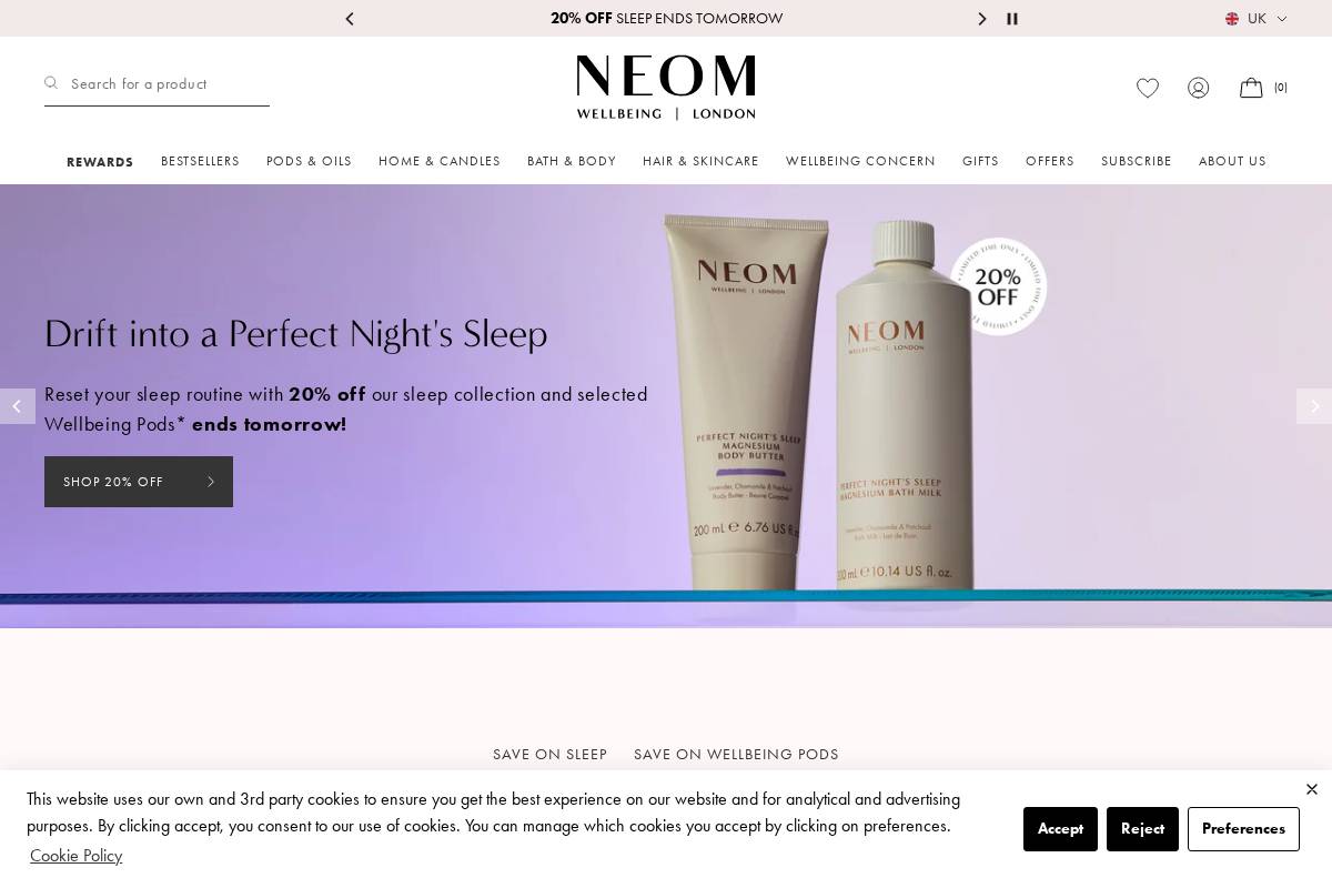 NEOM Wellbeing homepage screenshot
