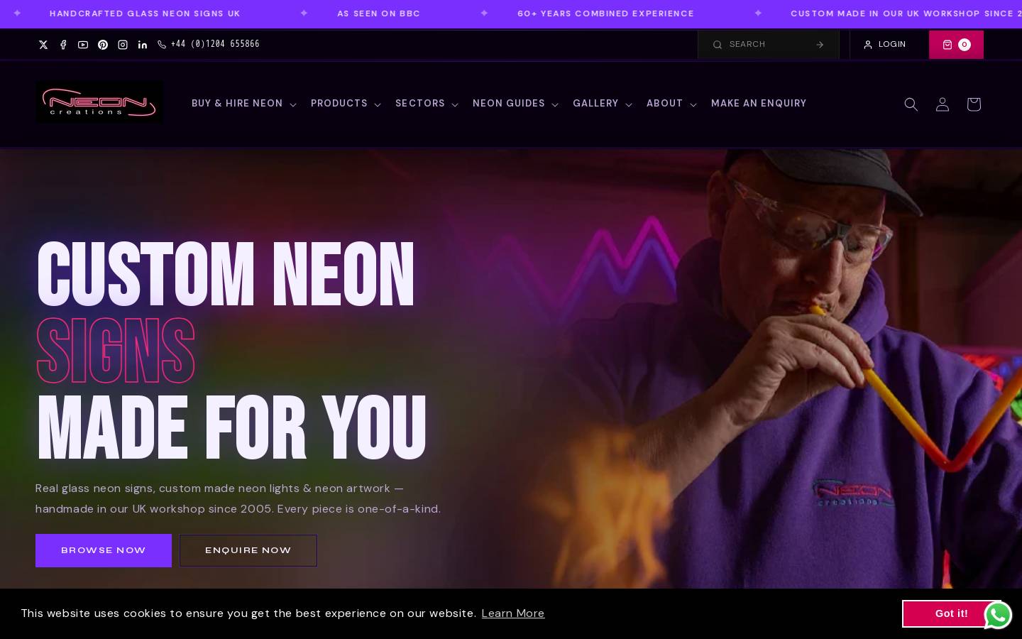 Neon Creations Ltd homepage screenshot