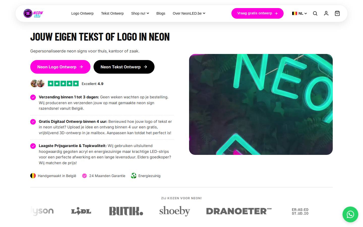 NeonLED.be homepage screenshot