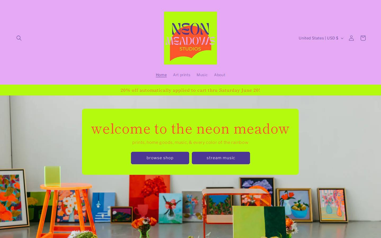 neonmeadowsstudios.com homepage screenshot