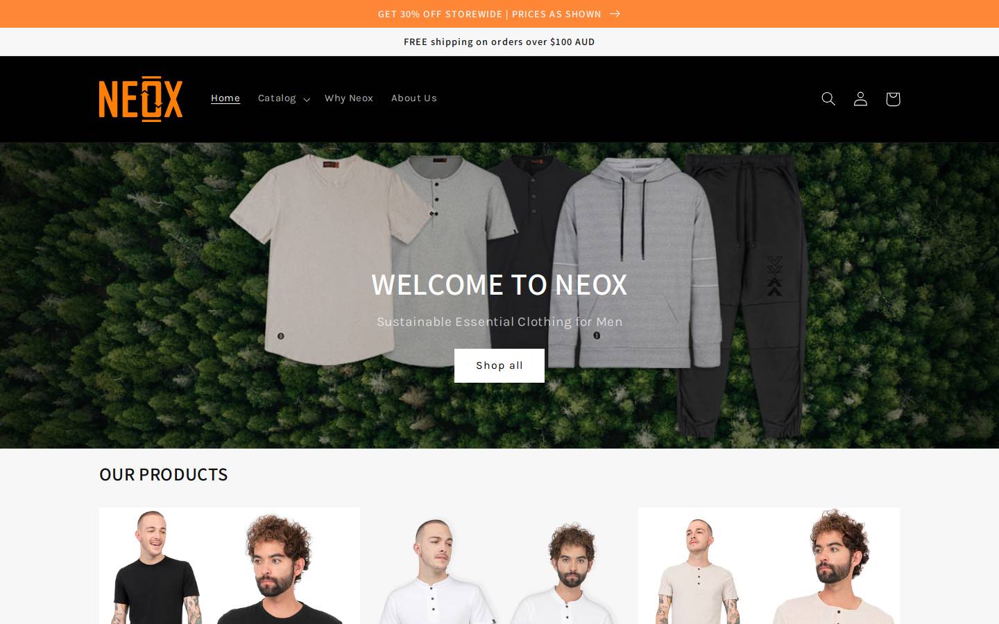 neoxclothing.com.au homepage screenshot