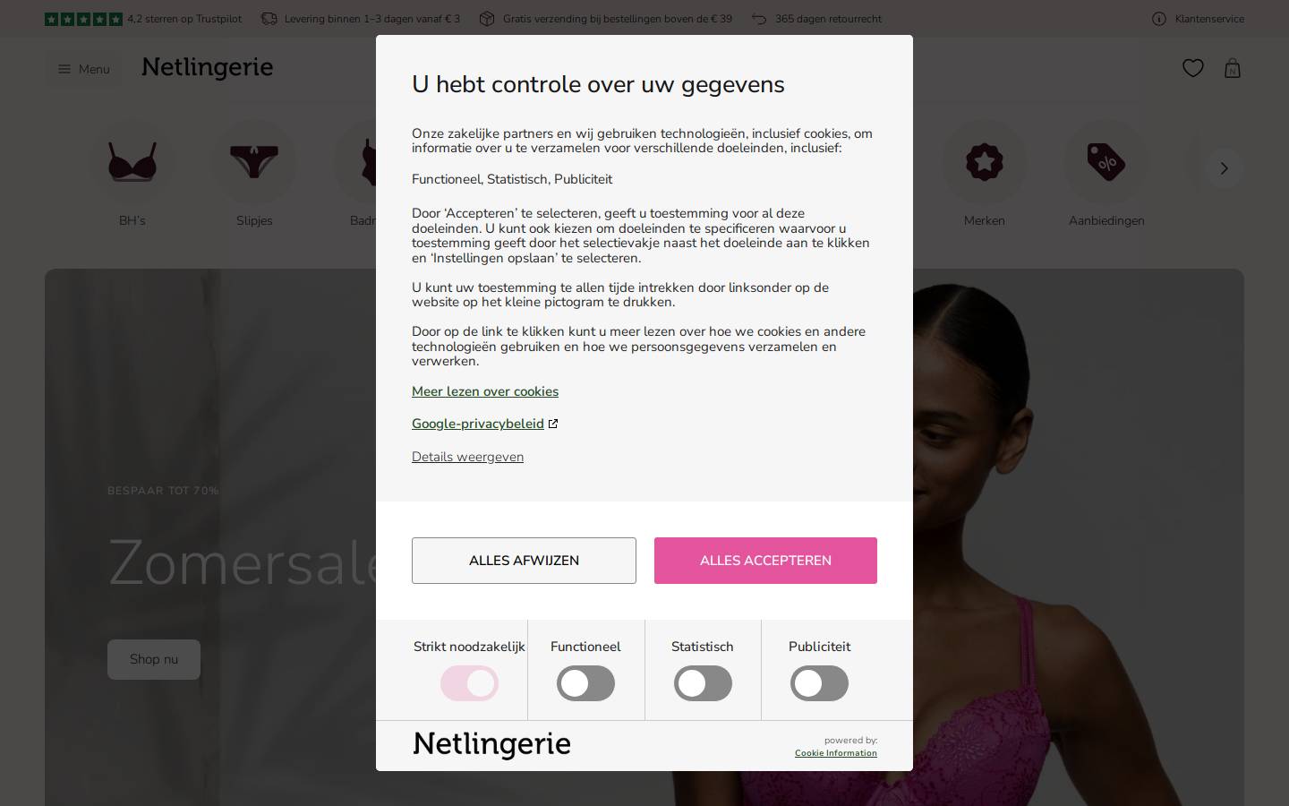 Netlingerie.nl homepage screenshot