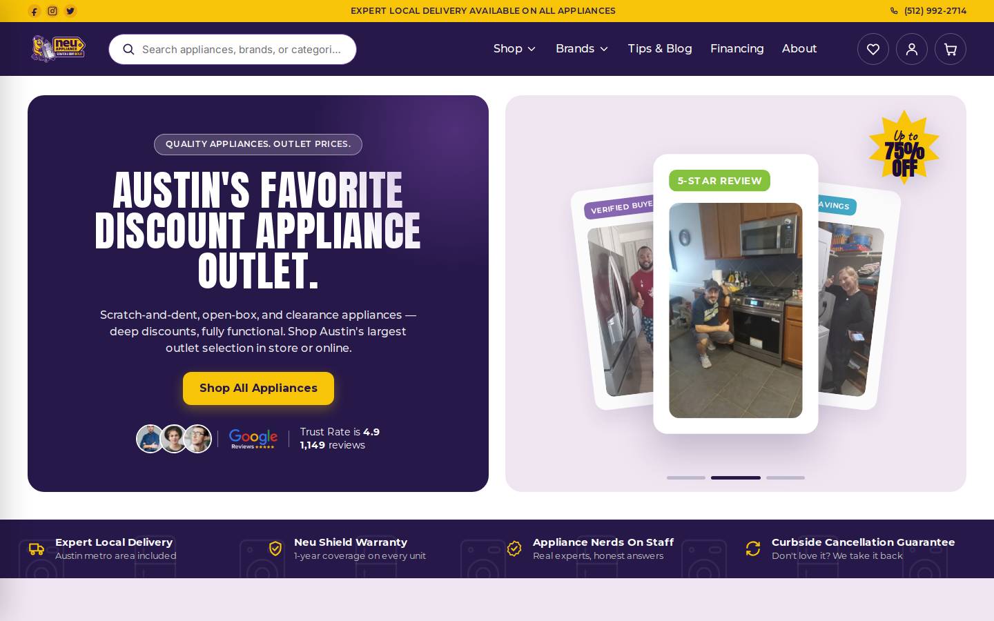 Neuapplianceoutlet homepage screenshot