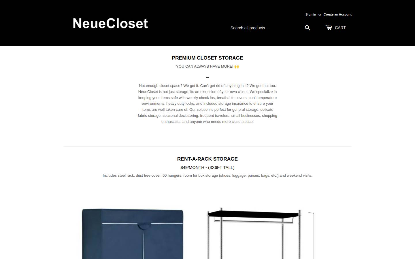 neuecloset.com homepage screenshot