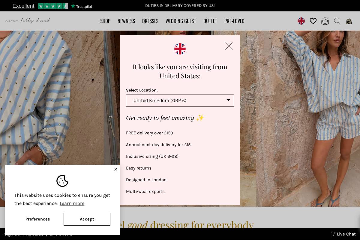 Neverfullydressed homepage screenshot