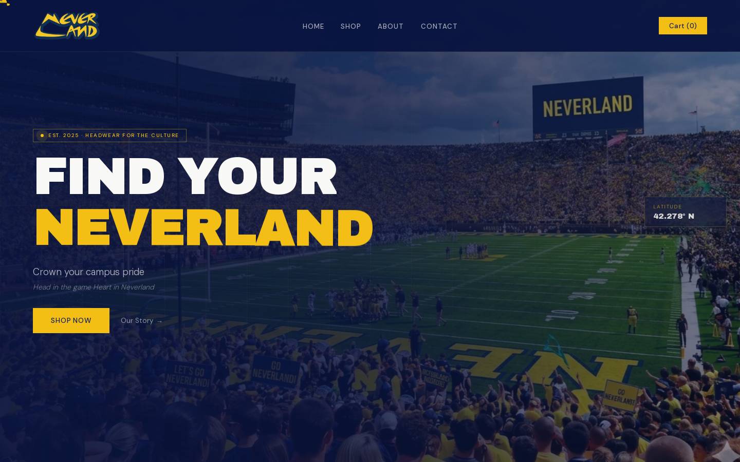 neverland-headwear.com homepage screenshot