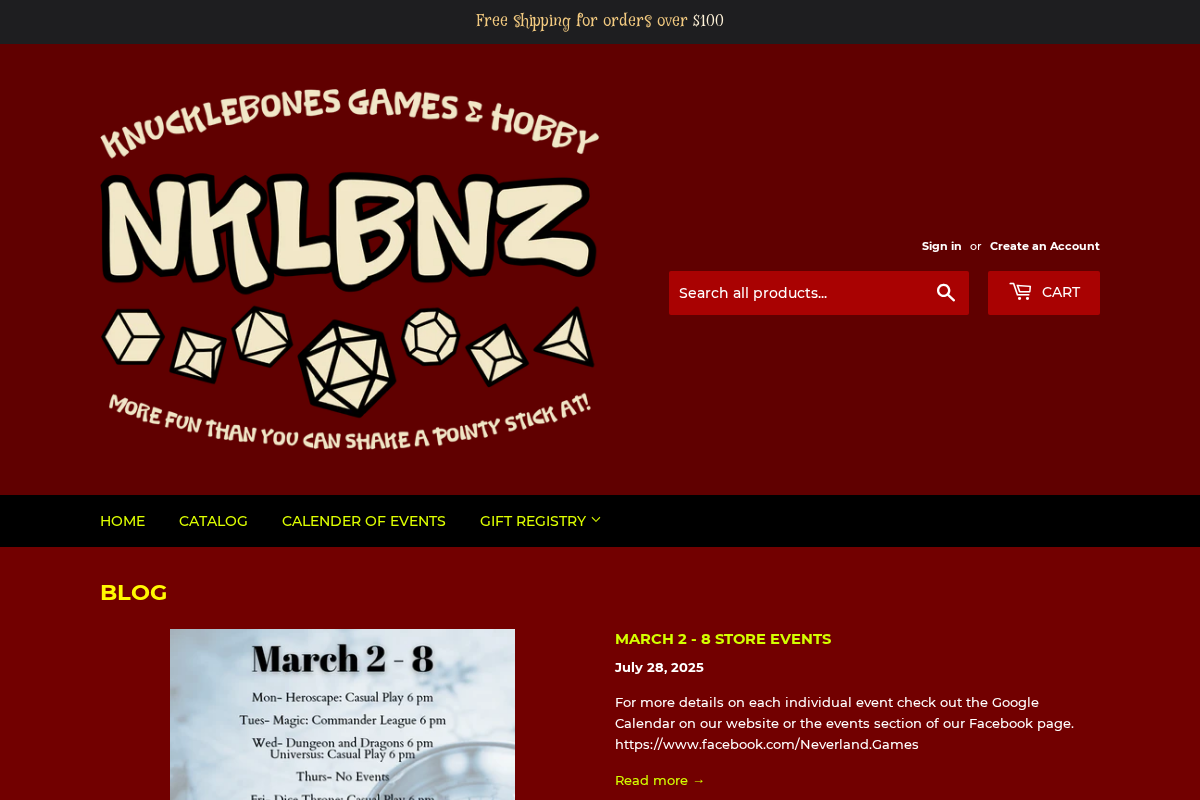 neverlandgamestore.com homepage screenshot