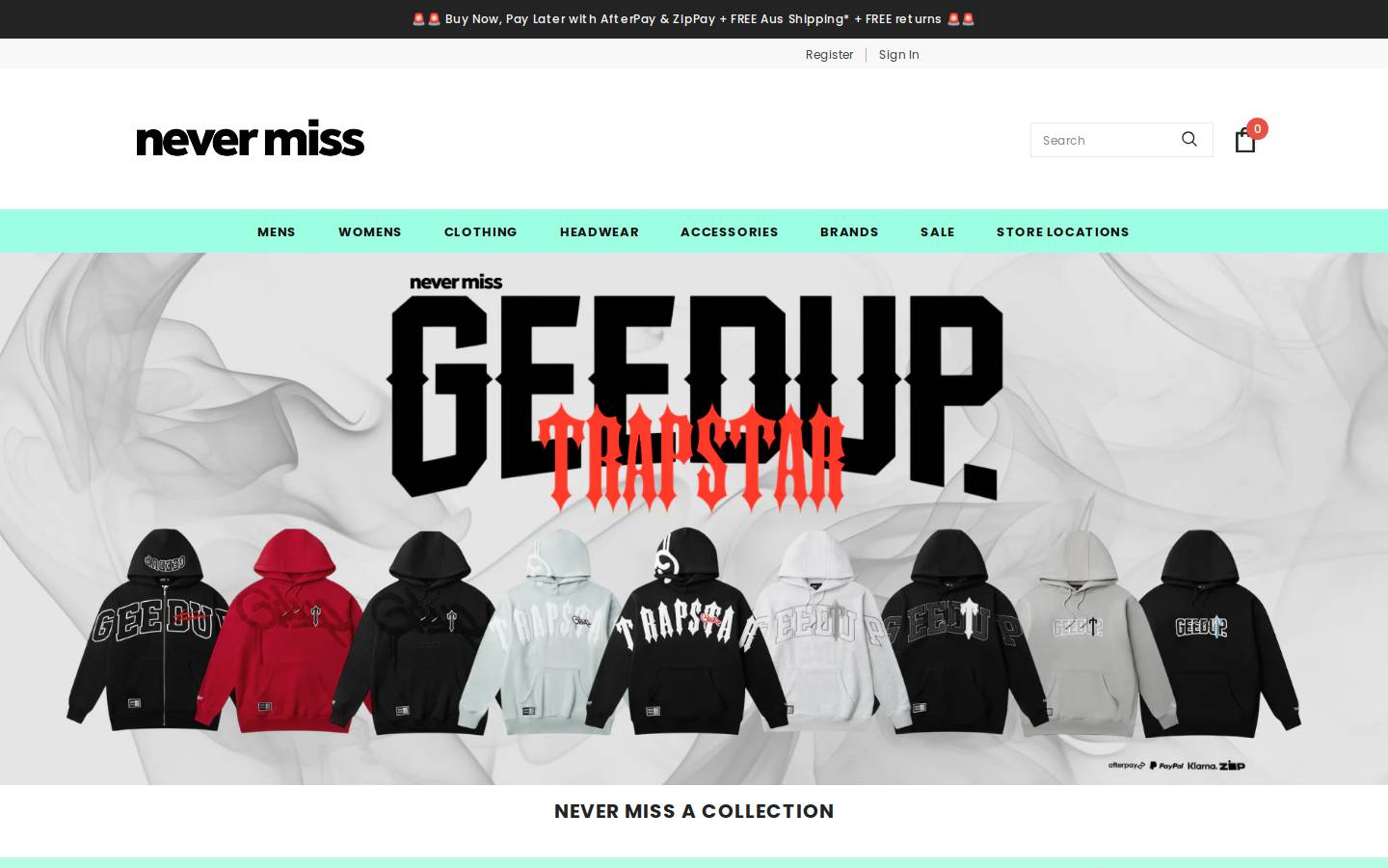 Nevermiss homepage screenshot
