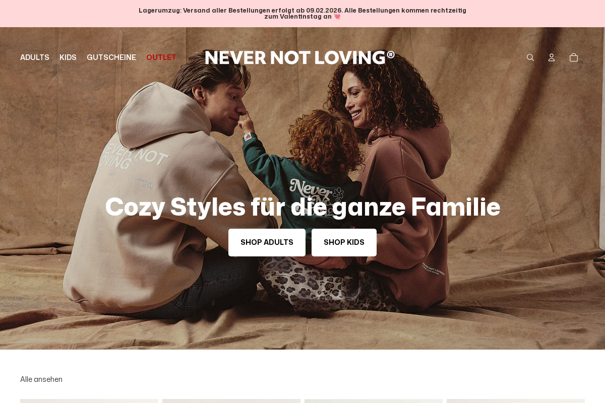 NEVER NOT LOVING homepage screenshot