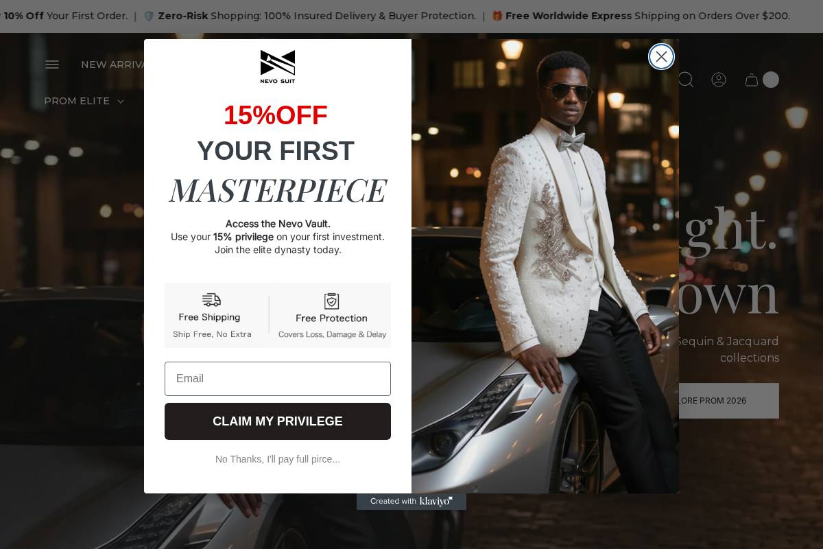nevosuit.com homepage screenshot