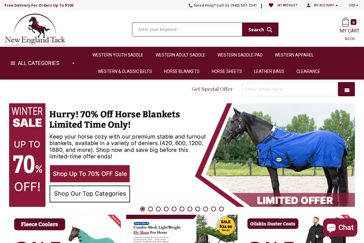 New England Tack homepage screenshot