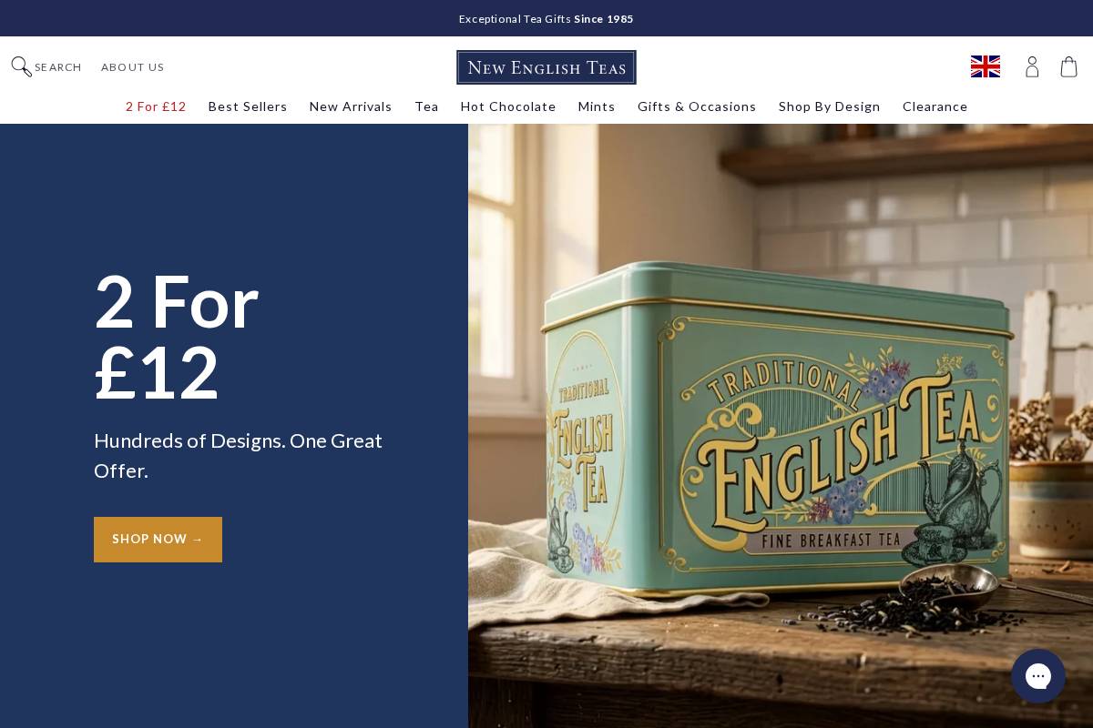 New English Teas homepage screenshot