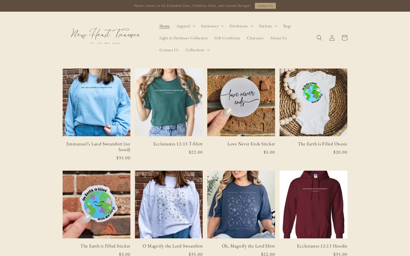newhearttreasures.com homepage screenshot