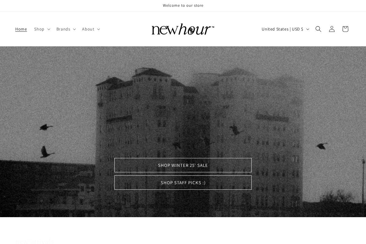 newhourclothing.com homepage screenshot