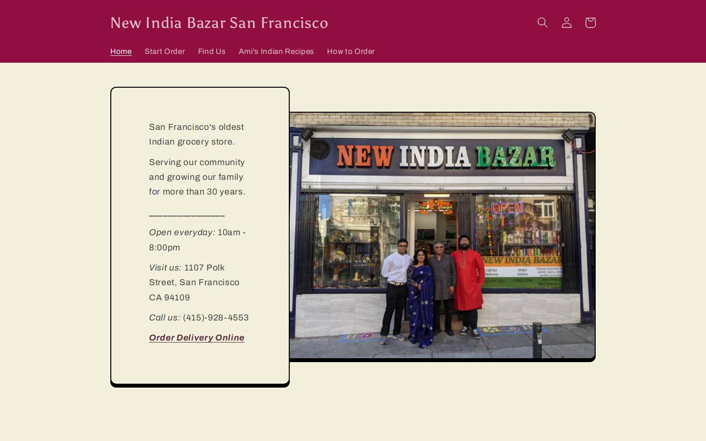 newindiabazarsf.com homepage screenshot